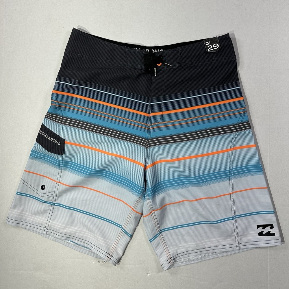 Billabong Platinum X Board Shorts Mens 29 Striped Swim Trunks Gray Orange‎